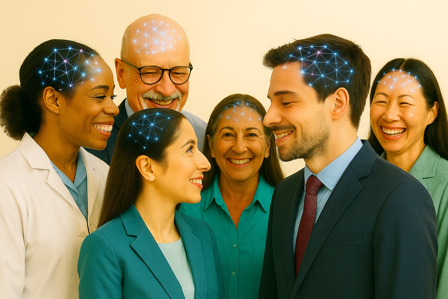 Groupe de personnes souriantes illustrant la neurodiversité